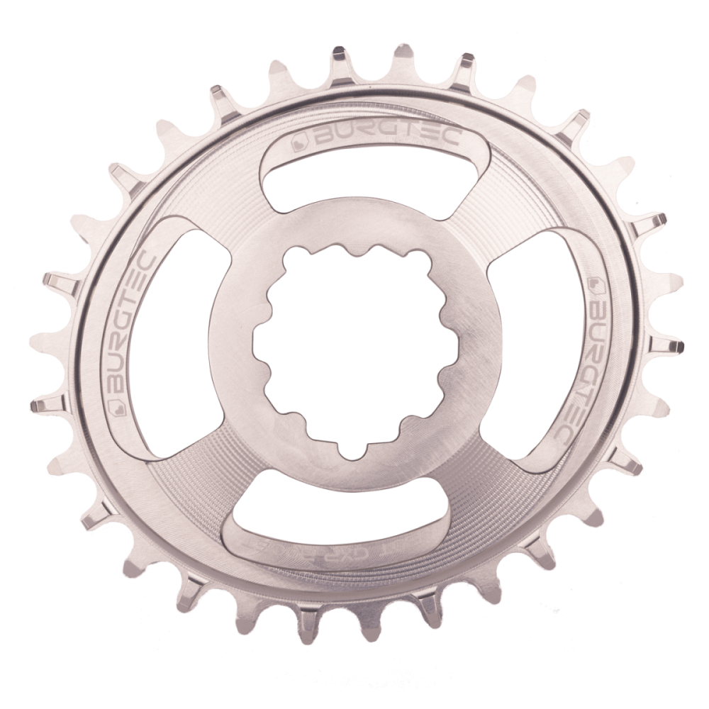 Burgtec Oval 3mm Offset Thick Thin Chainring for SRAM 3-Bolt - 30T - Rhodium Silver
