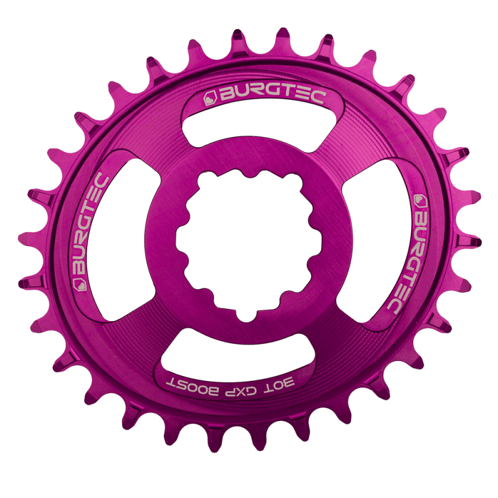 Burgtec Oval 3mm Offset Thick Thin Chainring for SRAM 3-Bolt - 30T - Toxic Barbie Pink